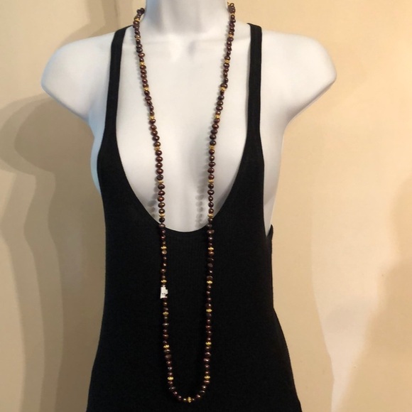 Retro freshwater pearls long infinity flapper necklace statement coastal boho - Picture 2 of 5